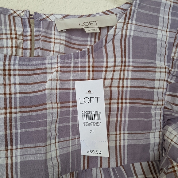 NWT LOFT Plaid Ruffle Cropped Blouse in Lavender - Picture 6 of 7